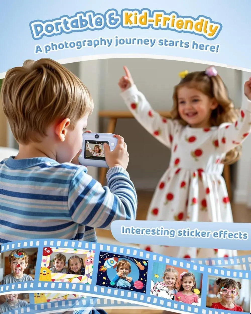 Children's Digital Camera 1080P HD with 2.4-Inch Screen, Instant Printing, Includes Paper & 32GB Card, for Ages 3-12, Blue Wholesale Hub