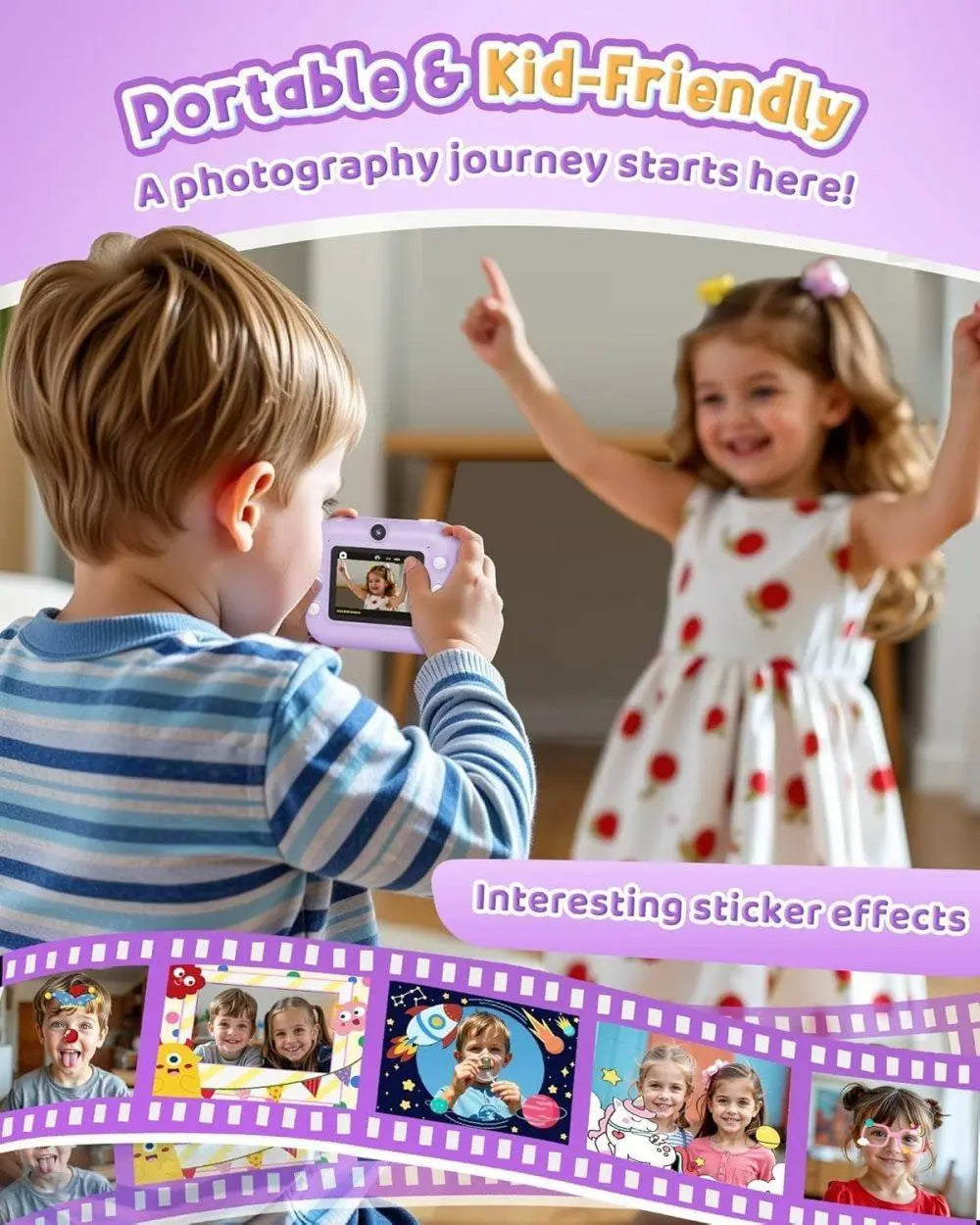 32GB Kids Digital Camera with 1080P HD and Instant Printing, 2.4-Inch Screen, Includes Paper, for Ages 3-12, Purple Wholesale Hub