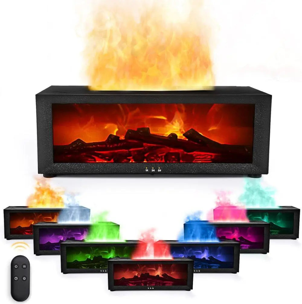 2-in-1 LED Humidifier with Fireplace Effect, 150ml Aromatherapy Diffuser, 3 Timer Settings, Remote Control, Quiet Operation, Black Wholesale Hub