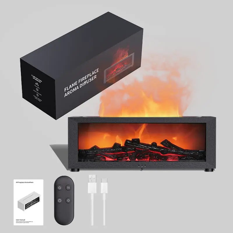 2-in-1 LED Humidifier with Fireplace Effect, 150ml Aromatherapy Diffuser, 3 Timer Settings, Remote Control, Quiet Operation, Black Wholesale Hub