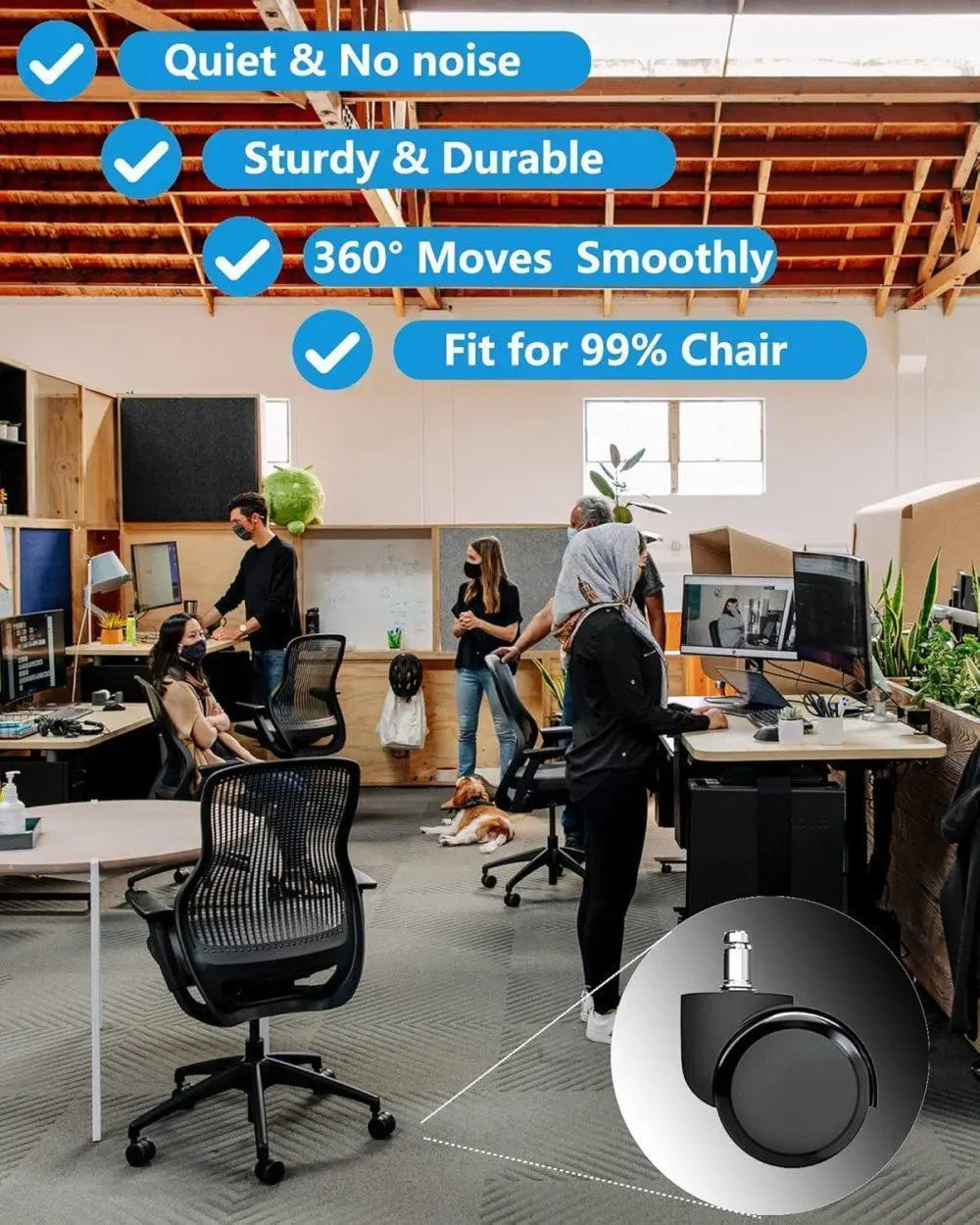 5-Pack Silent Office Chair Wheels, 11 mm Wholesale Hub