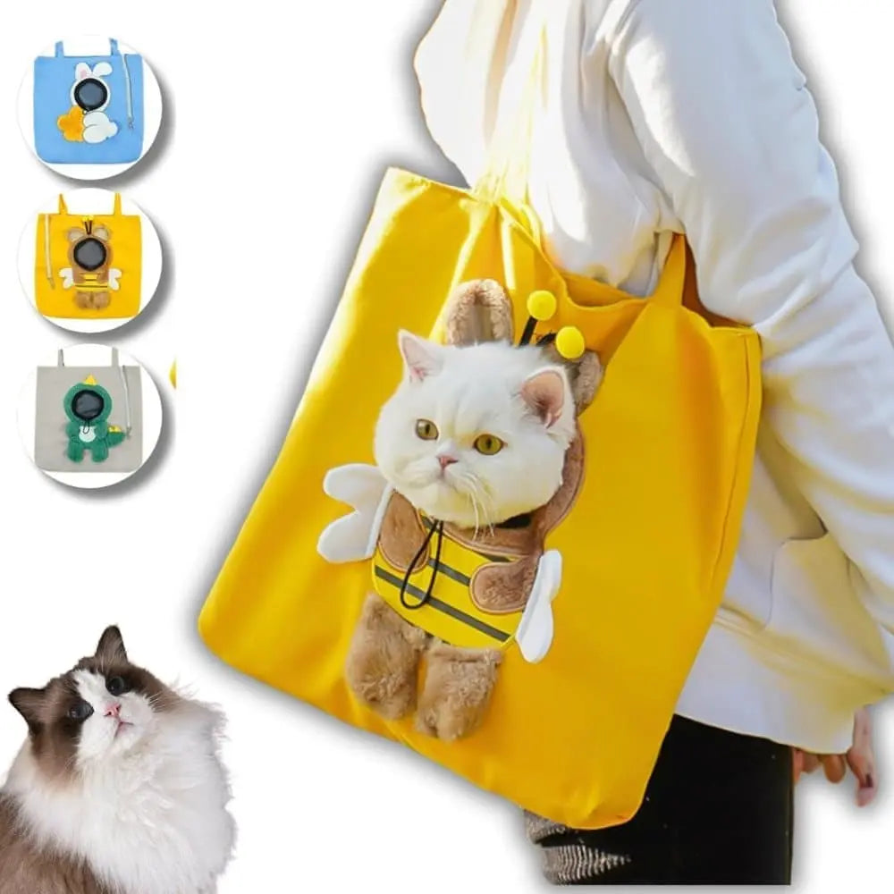 Pet Bag for Small Dogs and Cats, Portable Shoulder Bag with Hands-Free Side Opening, Cat Motif, Yellow, 37x37cm Wholesale Hub