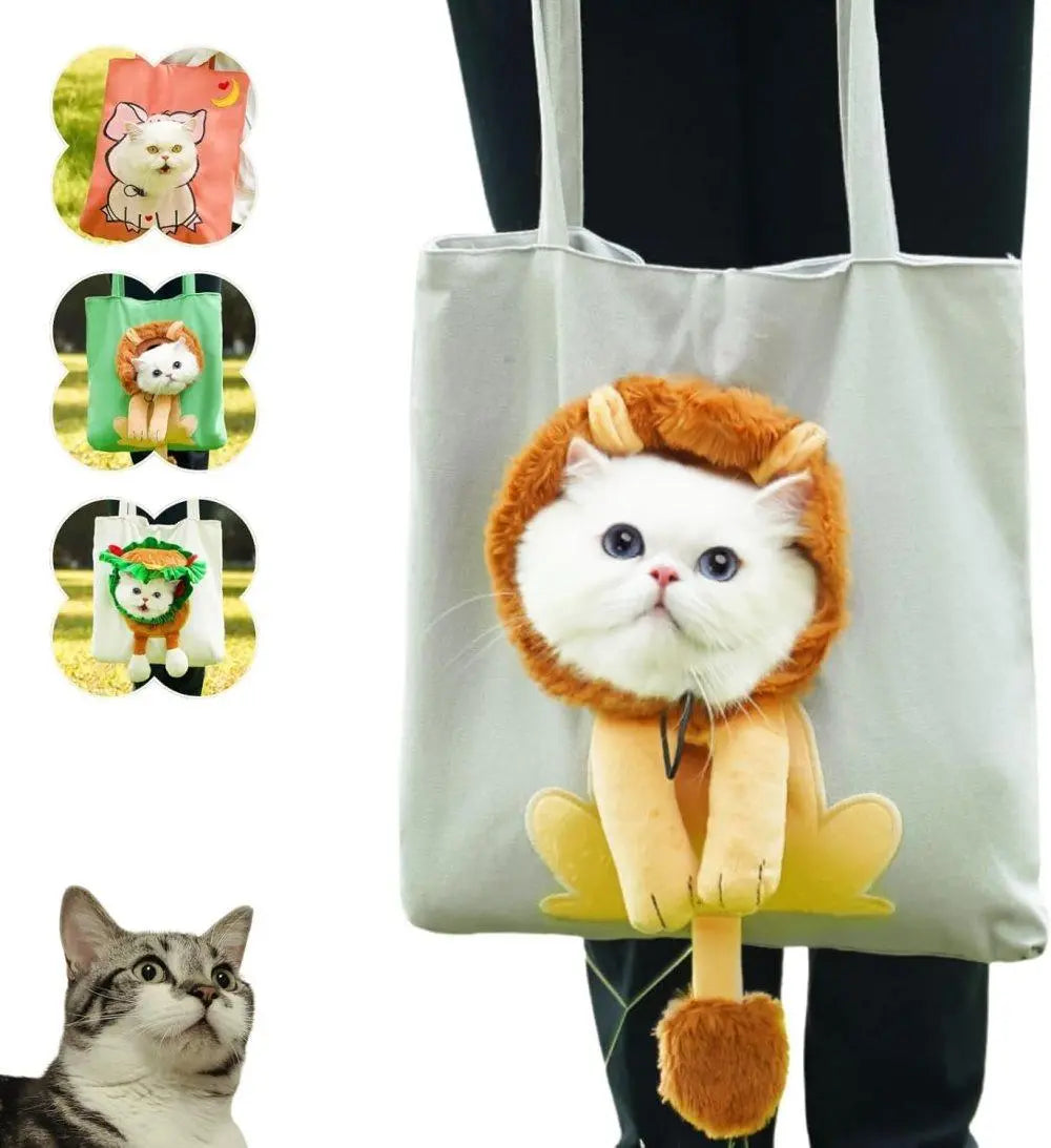 Portable Pet Bag for Small Dogs and Cats with Hands-Free Side Opening, Cat Motif, Perfect for Outdoor Travel, 37x37cm, Gray Wholesale Hub