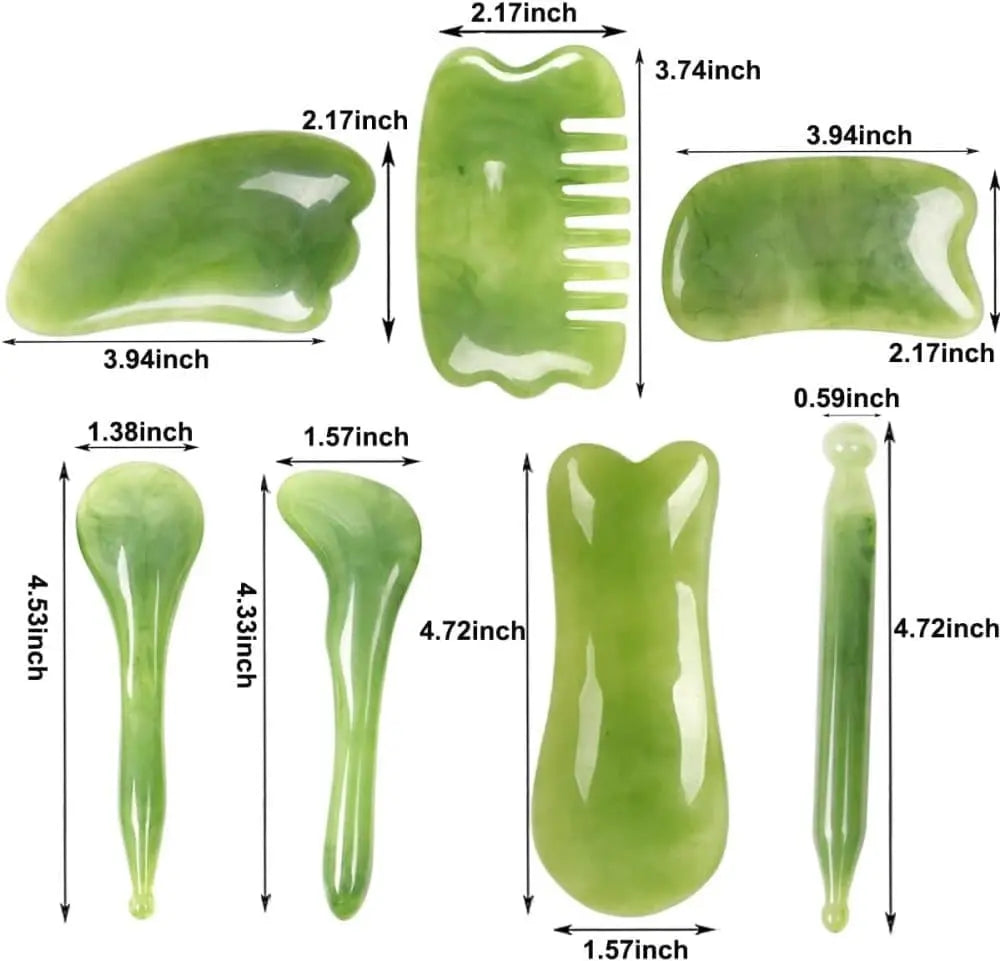 7-piece Gua Sha Set, Resin Facial and Body Massage Tool for Face Legs Back, Green Wholesale Hub