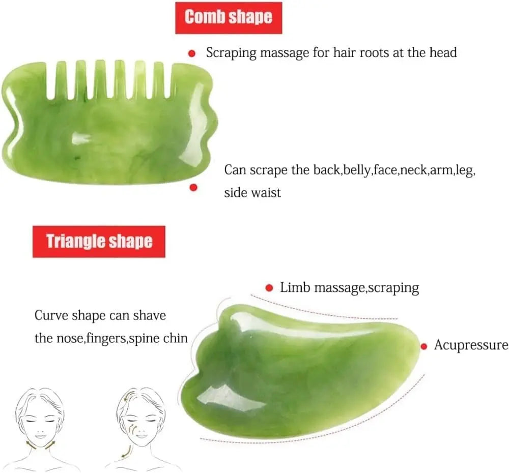 7-piece Gua Sha Set, Resin Facial and Body Massage Tool for Face Legs Back, Green Wholesale Hub