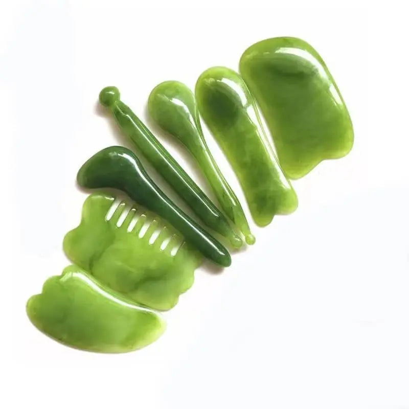 7-piece Gua Sha Set, Resin Facial and Body Massage Tool for Face Legs Back, Green Wholesale Hub