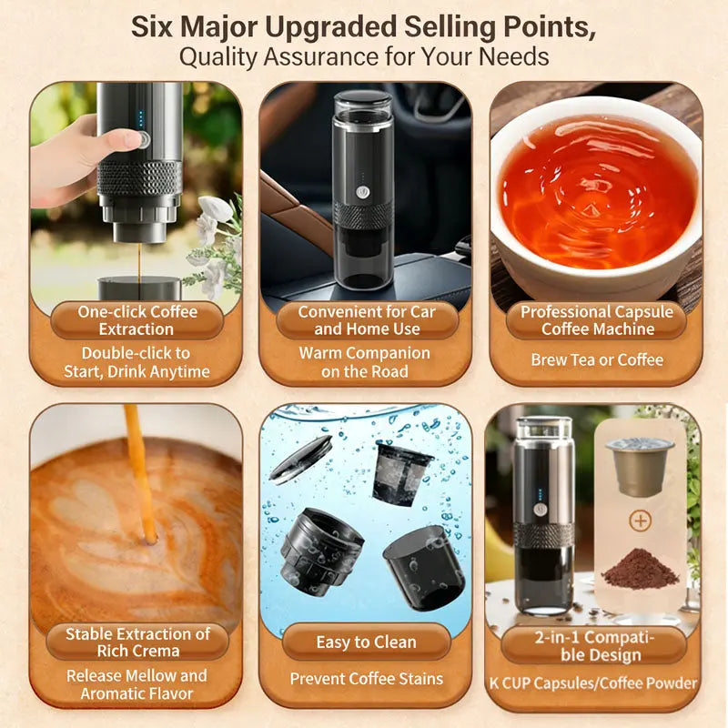 Portable Handheld Coffee Maker, compatible with K Cup Capsules and Ground Coffee, Manually Operated for Camping Travel Wholesale Hub