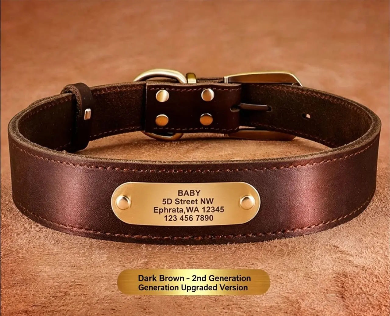 Premium Genuine Leather Dog Collar/Durable Real Leather Adjustable Collars For Male Female(S,Dark brown) Wholesale Hub