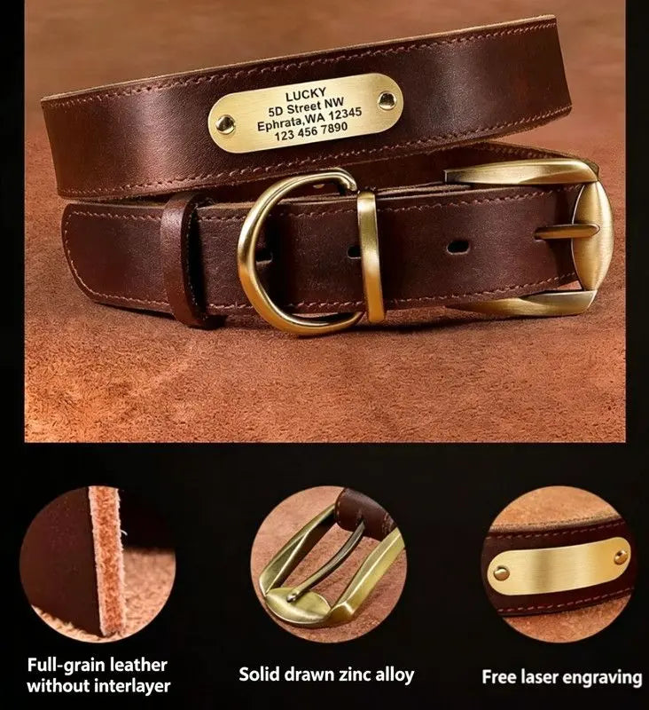 Premium Genuine Leather Dog Collar/Durable Real Leather Adjustable Collars For Male Female(M,Black) Wholesale Hub