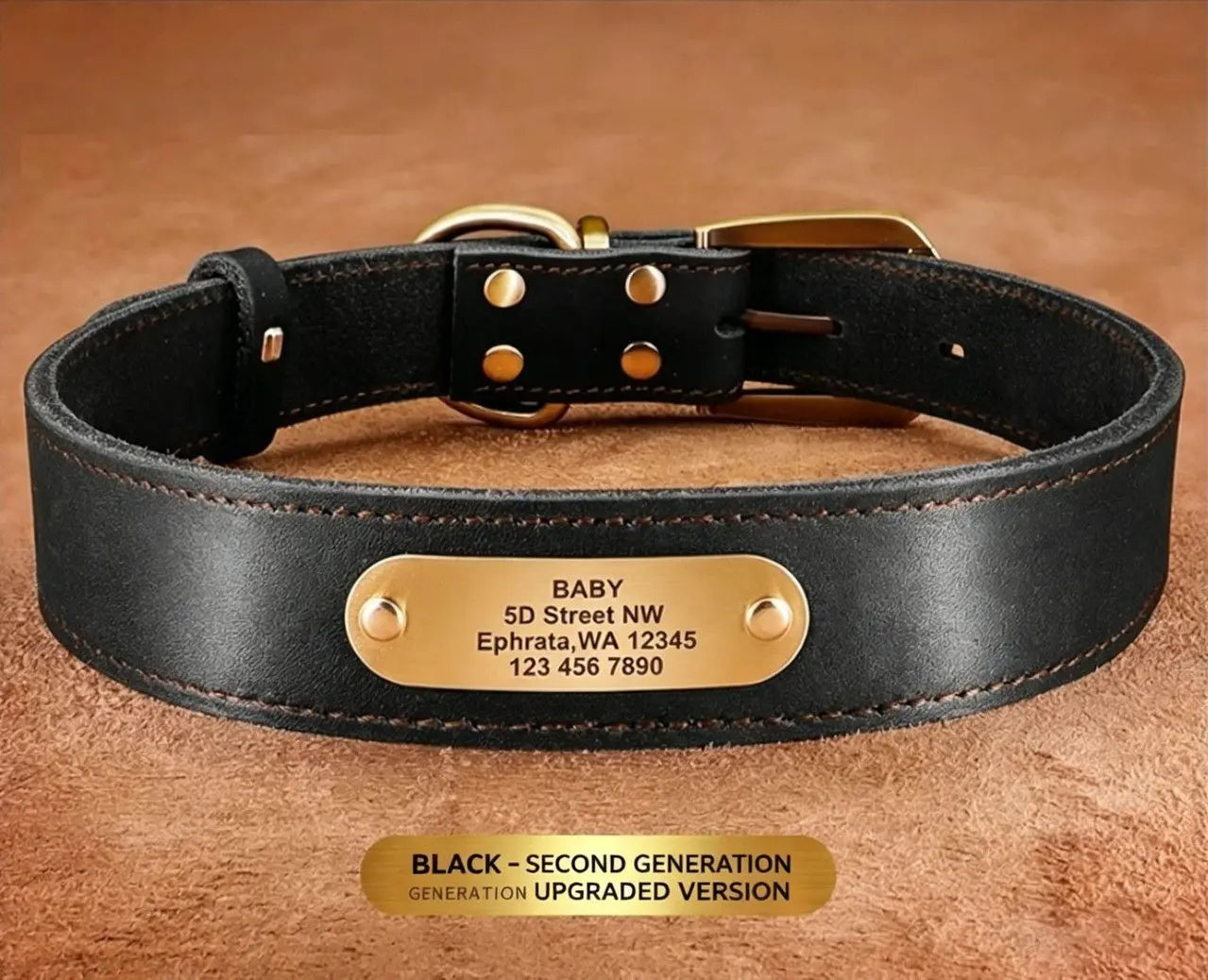 Premium Genuine Leather Dog Collar/Durable Real Leather Adjustable Collars For Male Female(L,Black) Wholesale Hub