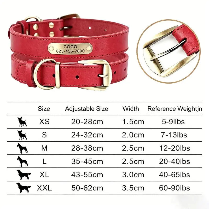 Premium Genuine Leather Dog Collar/Durable Real Leather Adjustable Collars For Male Female(M,Red) Wholesale Hub