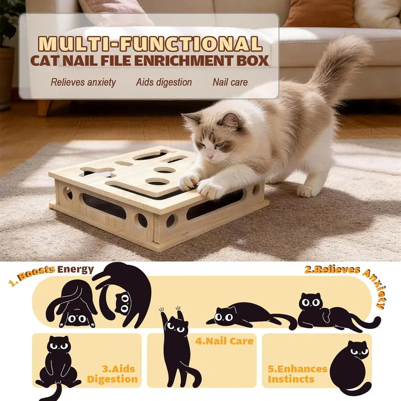 Multi-Functional Cat Claw Care Enrichment Box | Durable Wood Scratcher & Interactive Puzzle for Feline Wellness Wholesale Hub