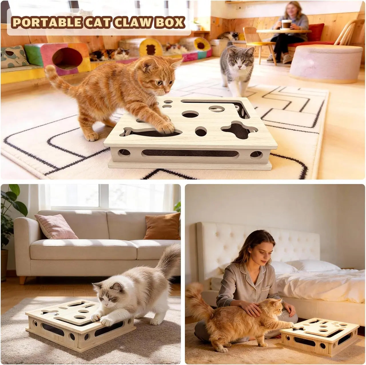 Multi-Functional Cat Claw Care Enrichment Box | Durable Wood Scratcher & Interactive Puzzle for Feline Wellness Wholesale Hub