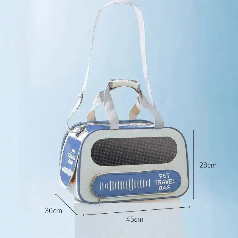 Pet Travel Bag Soft Sided Mesh Carrier Breathable Collapsible, Blue Wholesale Hub