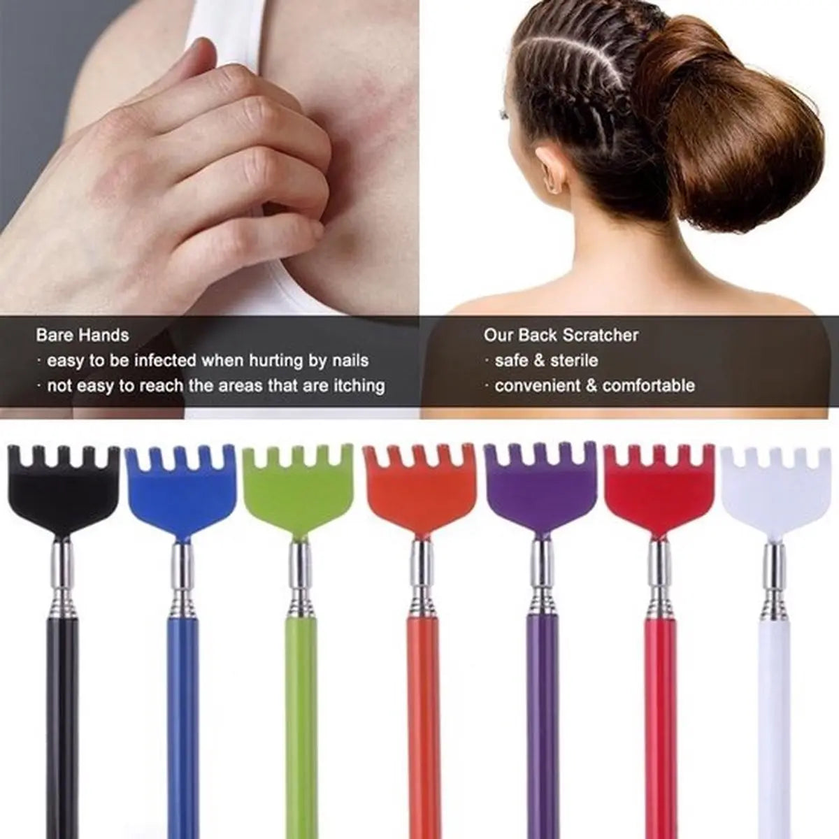 2x Extendable Back Scratcher | Adjustable Back Scratcher | Massage Scratcher | Telescopic Back Scratcher | Up to 56 CM | Stainless Steel | Blue Wholesale Hub