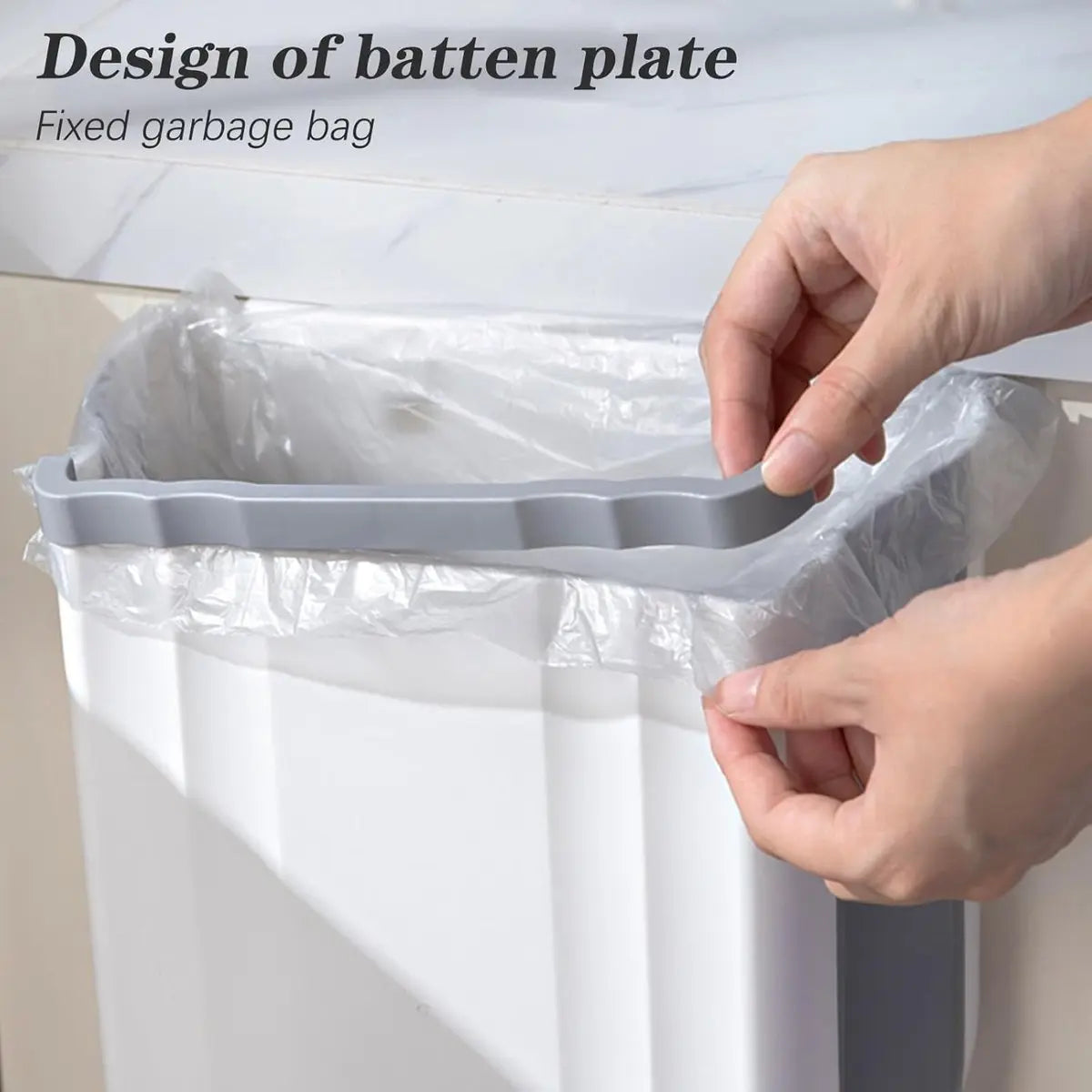 Foldable hanging trash can - Small 2.4 gallon waste bin for countertop and cabinet - Wall-mounted plastic waste bin for kitchen, bathroom, bedroom - Space-saving gray design Wholesale Hub