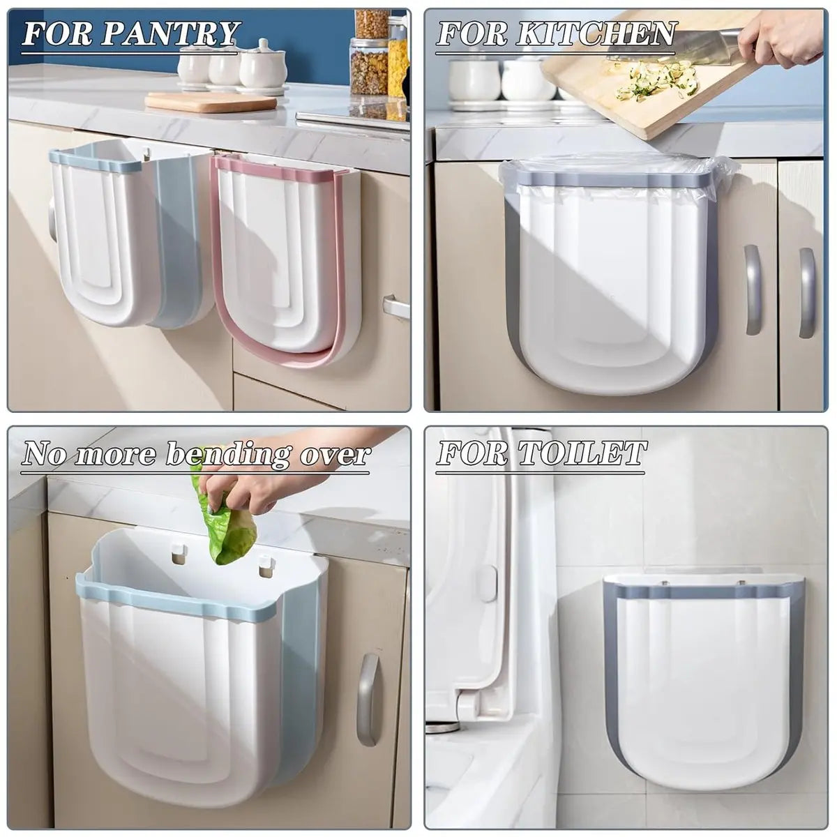 Foldable hanging trash can - Small 2.4 gallon waste bin for countertop and cabinet - Wall-mounted plastic waste bin for kitchen, bathroom, bedroom - Space-saving gray design Wholesale Hub