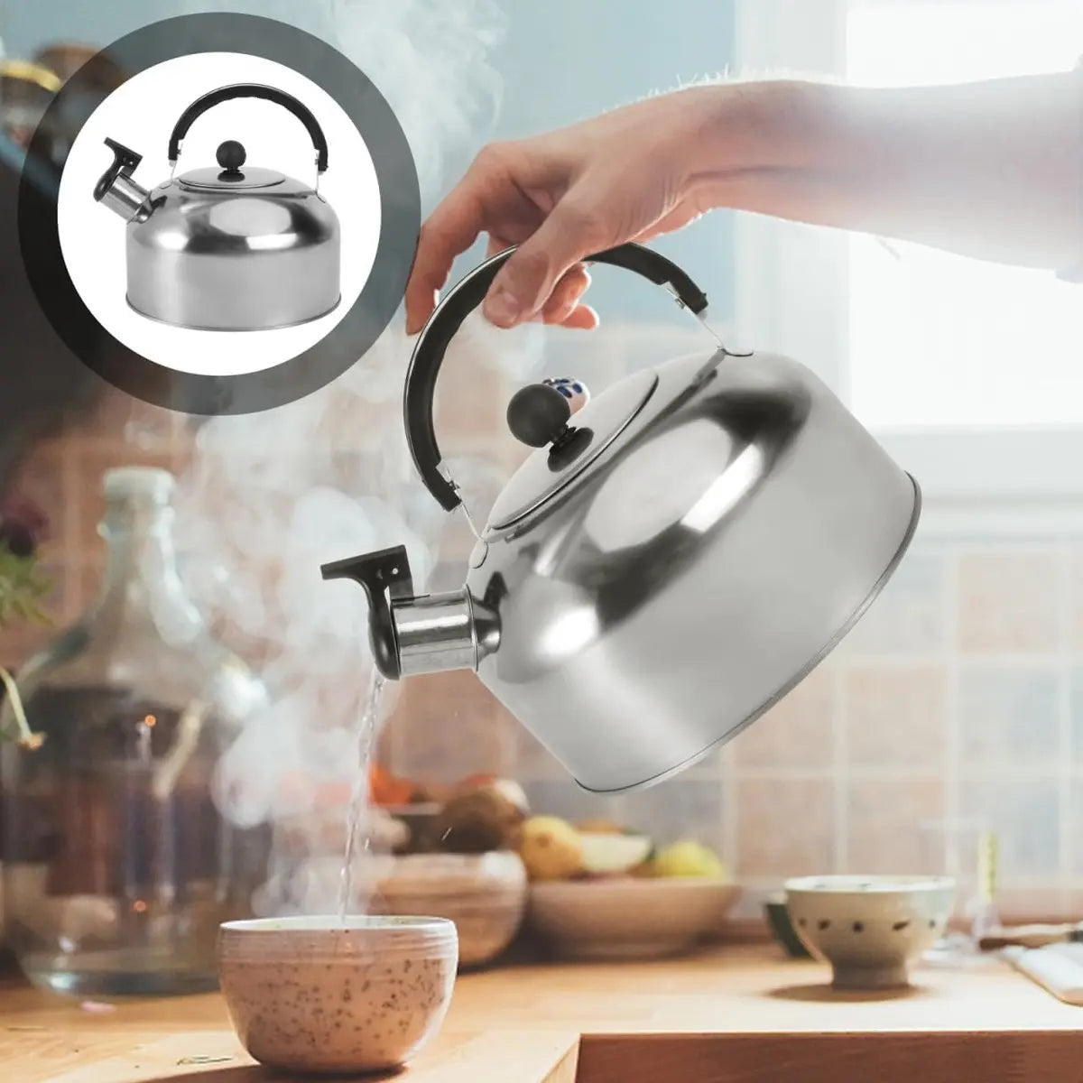 Whistling kettle - Food-grade stainless steel - Boils water quickly - 2-liter coffee maker - With insulated handle - Suitable for camping Wholesale Hub