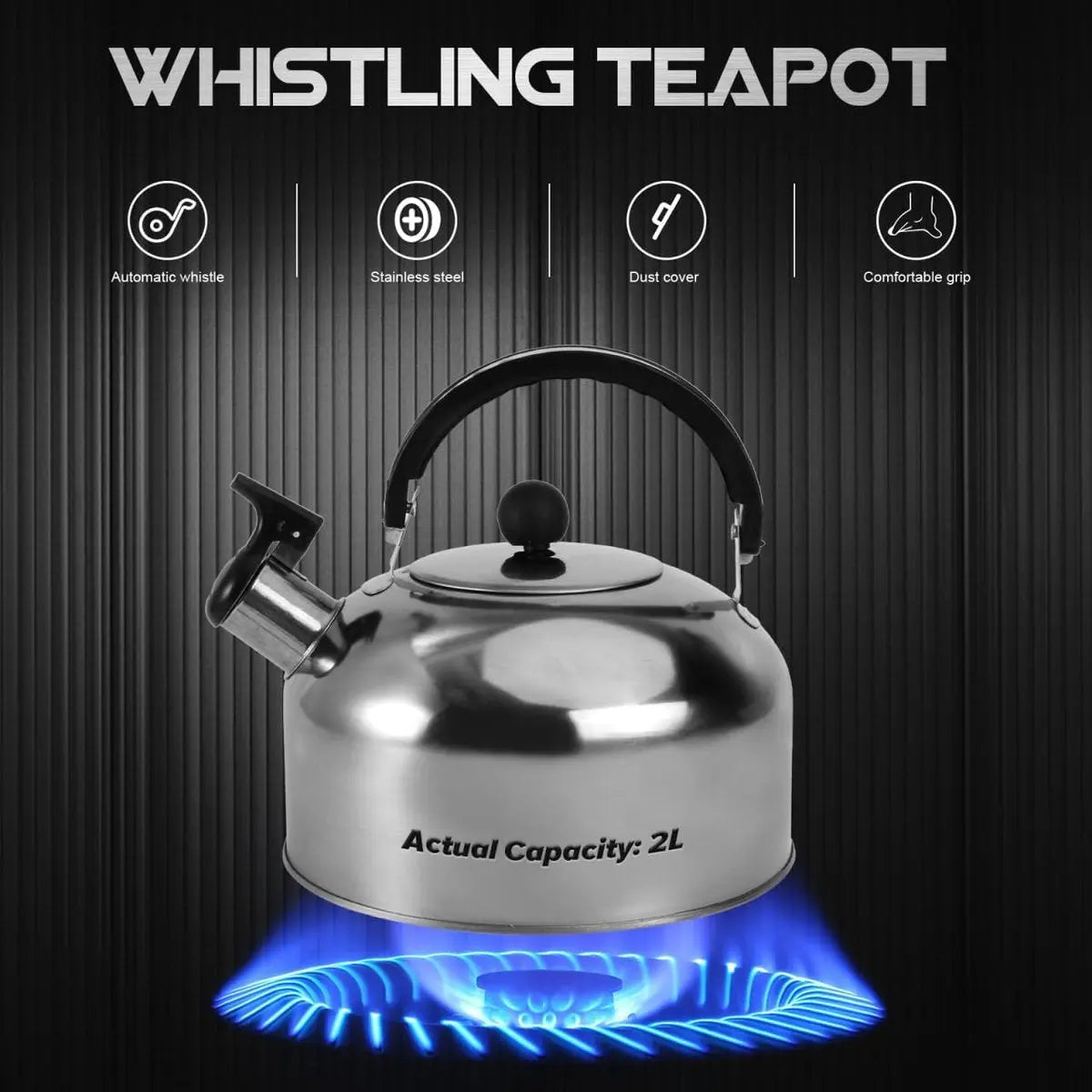 Whistling kettle - Food-grade stainless steel - Boils water quickly - 2-liter coffee maker - With insulated handle - Suitable for camping Wholesale Hub