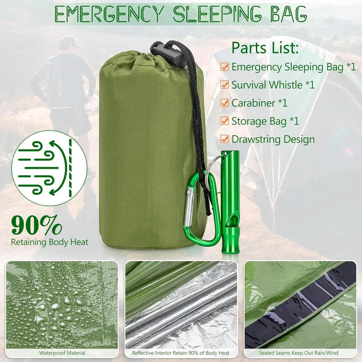 Emergency Sleeping Bag - 2 Pieces - Emergency Blanket - Waterproof Survival Blanket - 210*90cm - PE - Rescue Blanket - Insulation Blanket - Survival Sleeping Bag - Emergency Sleeping Bag - Emergency Tent - Emergency Tent - Outdoors/Walking/Camping/Hiking Wholesale Hub