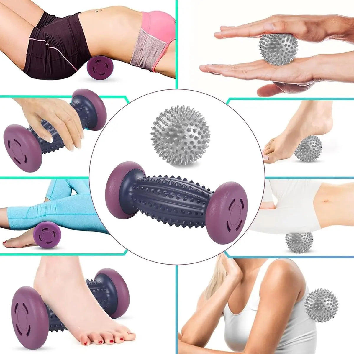 Foot Massage Roller - With 3 x Massage Balls - Foot Massage - Foot Reflexology - Plantar Fasciitis - Foot Roller - Massage Ball - Foot Massage - Massage Roller - Trigger Point Ball - Foot Massage Device - Foot Roller - Feet Massage Muscle Fascia Release B Wholesale Hub
