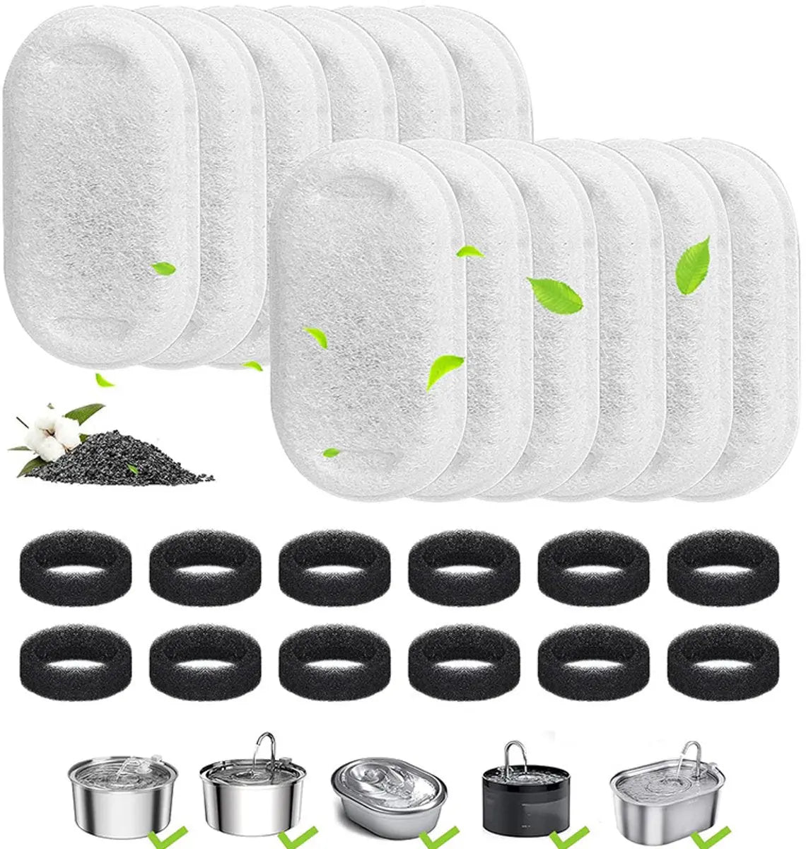 Cat Drinking Fountain Filters - 24 x Cat Fountain Filters - Filter Cartridges for Pet Water Dispensers - Drinking Fountain Filter Refills - Water Filter & Sponge Filter - Cat Water Fountain Accessories - 12 Cat Fountain Filters and 12 Pump Sponges Wholesale Hub