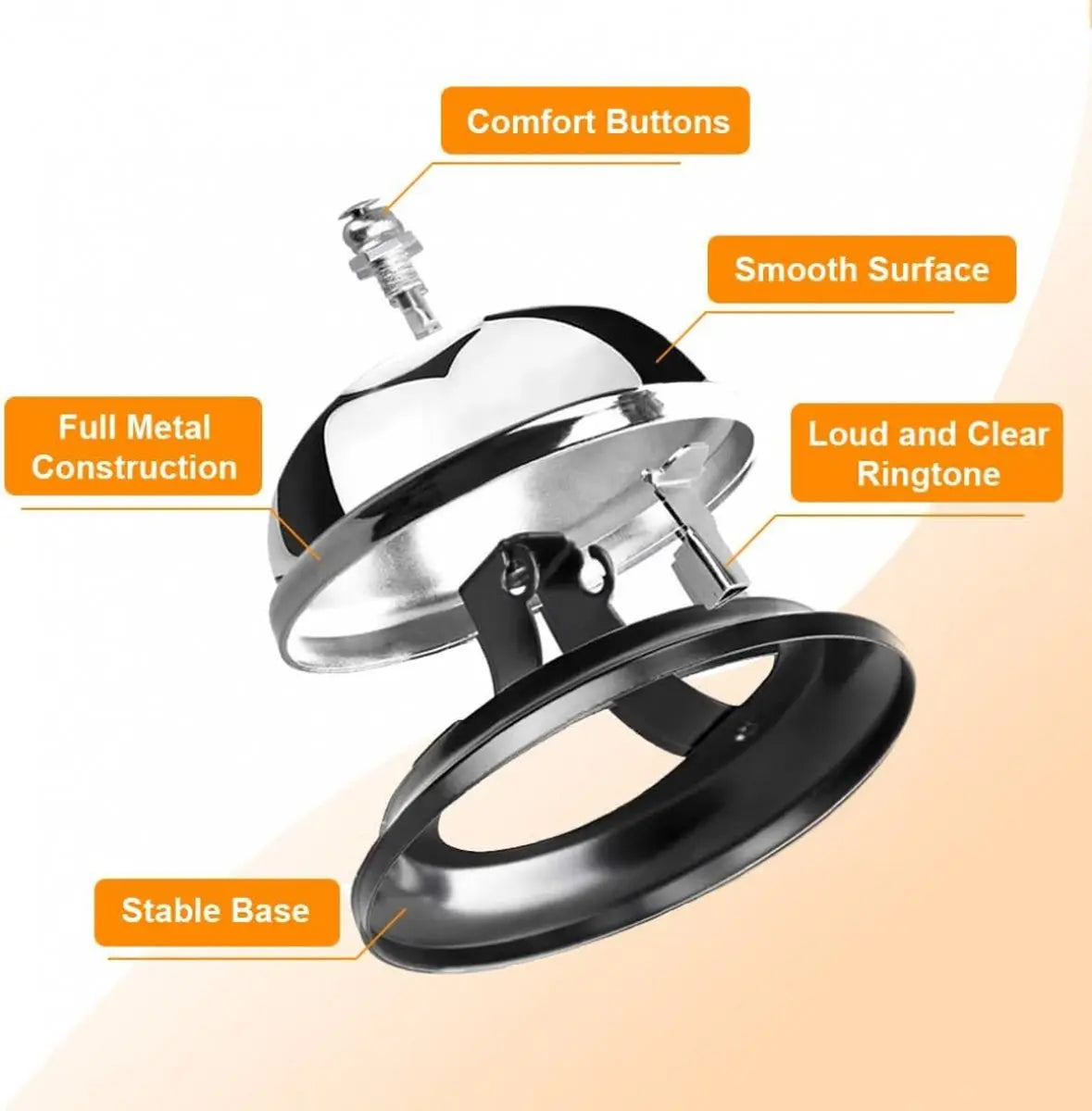 Table Bell - 2 Pieces - Reception Bell - Small Table Bell - School Bell - Counter Bell - Hotel Bell - Butler Bell - Kitchen Bell - Hospitality Bell - Santa Claus Bell - Stainless Steel - 9 Cm - Loud Sound - Bell - Silver/Black Wholesale Hub
