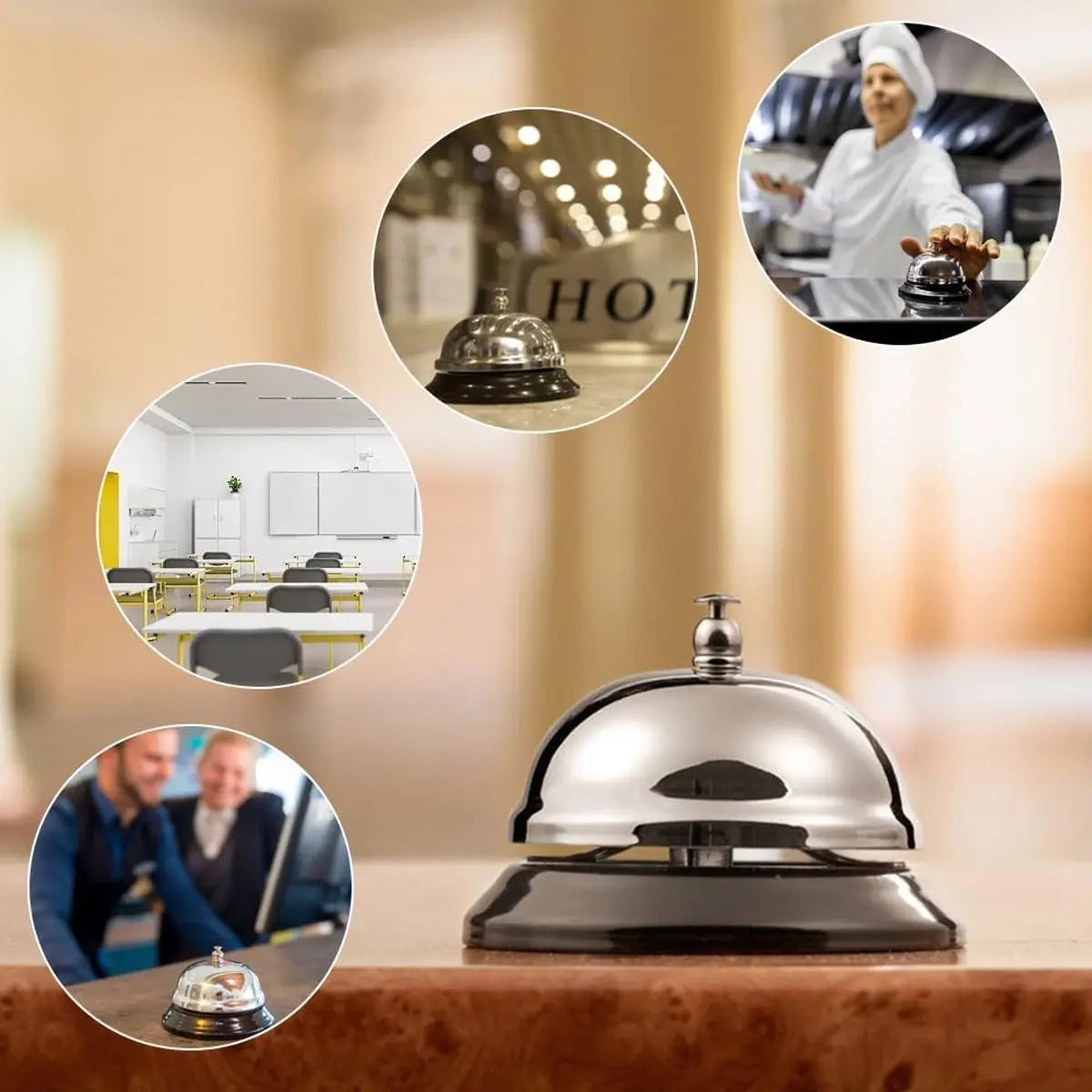 Table Bell - 2 Pieces - Reception Bell - Small Table Bell - School Bell - Counter Bell - Hotel Bell - Butler Bell - Kitchen Bell - Hospitality Bell - Santa Claus Bell - Stainless Steel - 9 Cm - Loud Sound - Bell - Silver/Black Wholesale Hub