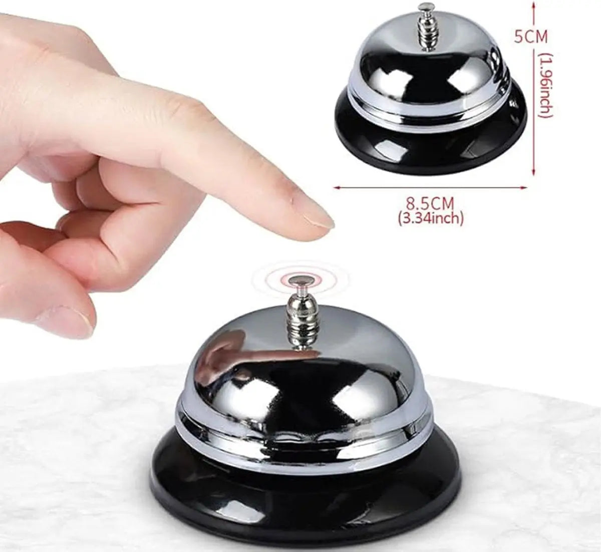Table Bell - 2 Pieces - Reception Bell - Small Table Bell - School Bell - Counter Bell - Hotel Bell - Butler Bell - Kitchen Bell - Hospitality Bell - Santa Claus Bell - Stainless Steel - 9 Cm - Loud Sound - Bell - Silver/Black Wholesale Hub