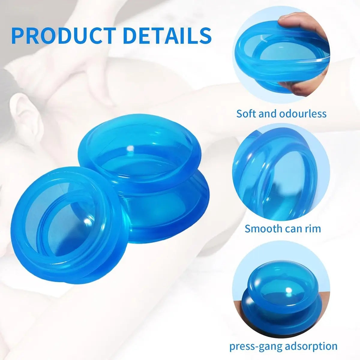 Cellulite cups - Cupping set of 4 pieces - Cupping cups - Full body - Cellulite Massage Device - Vacuum Silicone Cupping set - Cellulite Massage Cupping Cups - Anti-Cellulite - for Masseur and Home Use - Blue Wholesale Hub