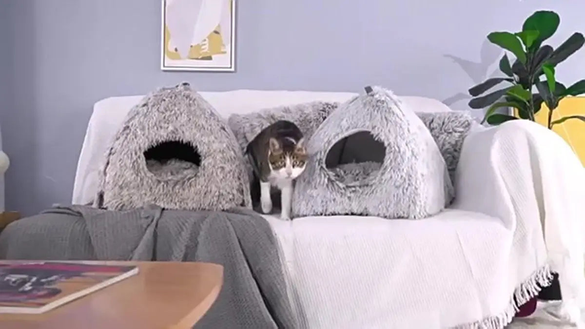 Cat Basket - Rabbit House - Cat House - Plush - Warmth - 40x40x37 CM - Rodent - Cat Bed - Kitten Basket - Animal House - Cat Cushion - Cat Den - Cat Houses - Cat Cave - Grey - Comfortable & Soft - For Rabbits, Cat, Guinea Pigs, Hamsters, Puppies Wholesale Hub