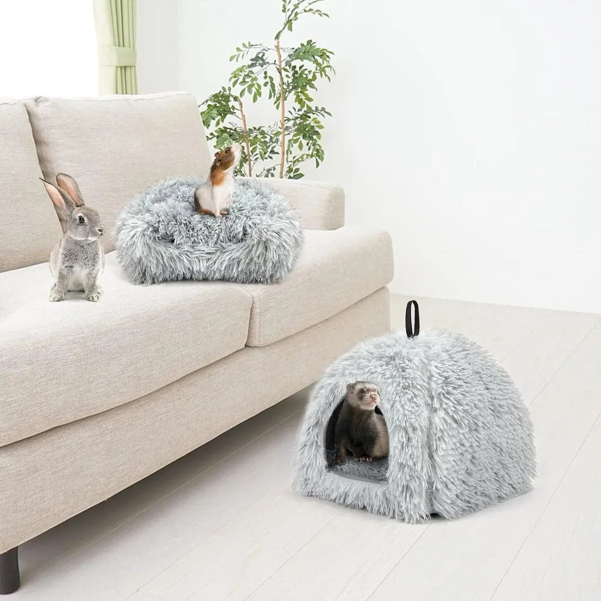 Cat Basket - Rabbit House - Cat House - Plush - Warmth - 40x40x37 CM - Rodent - Cat Bed - Kitten Basket - Animal House - Cat Cushion - Cat Den - Cat Houses - Cat Cave - Grey - Comfortable & Soft - For Rabbits, Cat, Guinea Pigs, Hamsters, Puppies Wholesale Hub