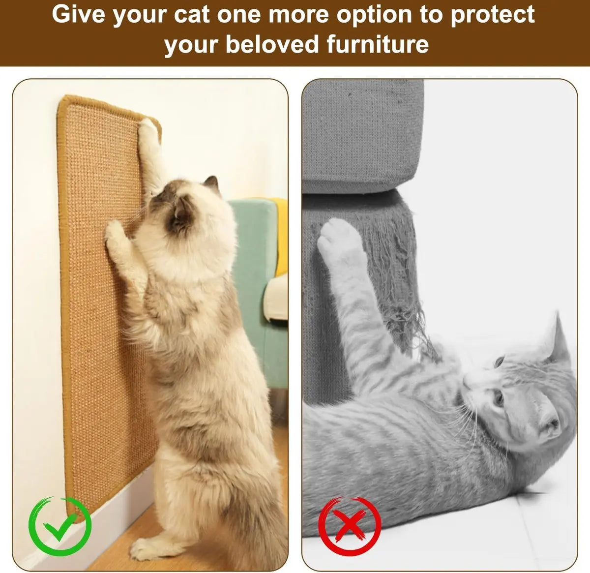Sisal Cat Scratching Mat - Furniture Protection Against Scratching - Scratch Protection For Tables And Chairs - Easy To Apply - For Protecting Sofas, Carpets, Walls - For Sofa, Furniture And Door - 50x25 Cm - 1 Piece Wholesale Hub