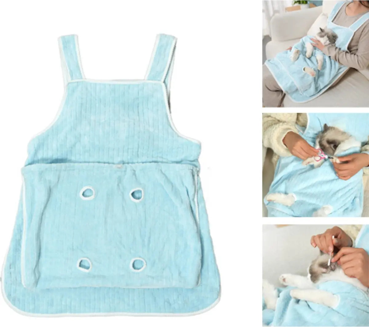 Cat Carrier Bag - Pocket Carrier Sling - Cat Carrying Apron - Carrier Bag for Cats - Portable Cat Bag for Holding Kittens - Pet Transport Apron with Holes - Adjustable Cat Carrier Bag - Blue - 1 Piece Wholesale Hub