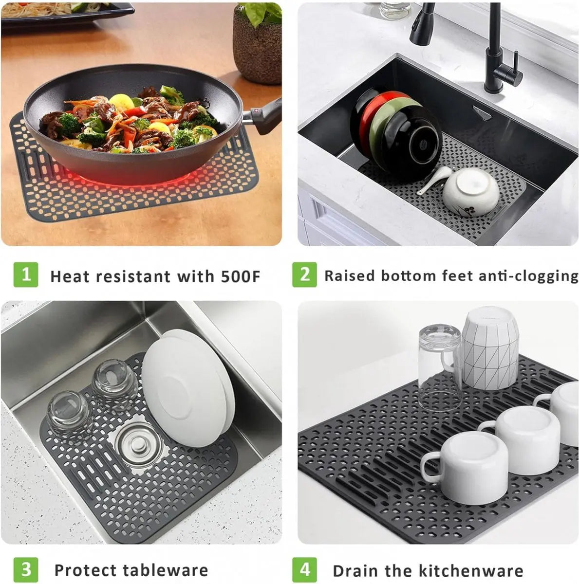 Silicone sink mat - sink protection - 1 piece - dark grey - 43x32 cm Wholesale Hub