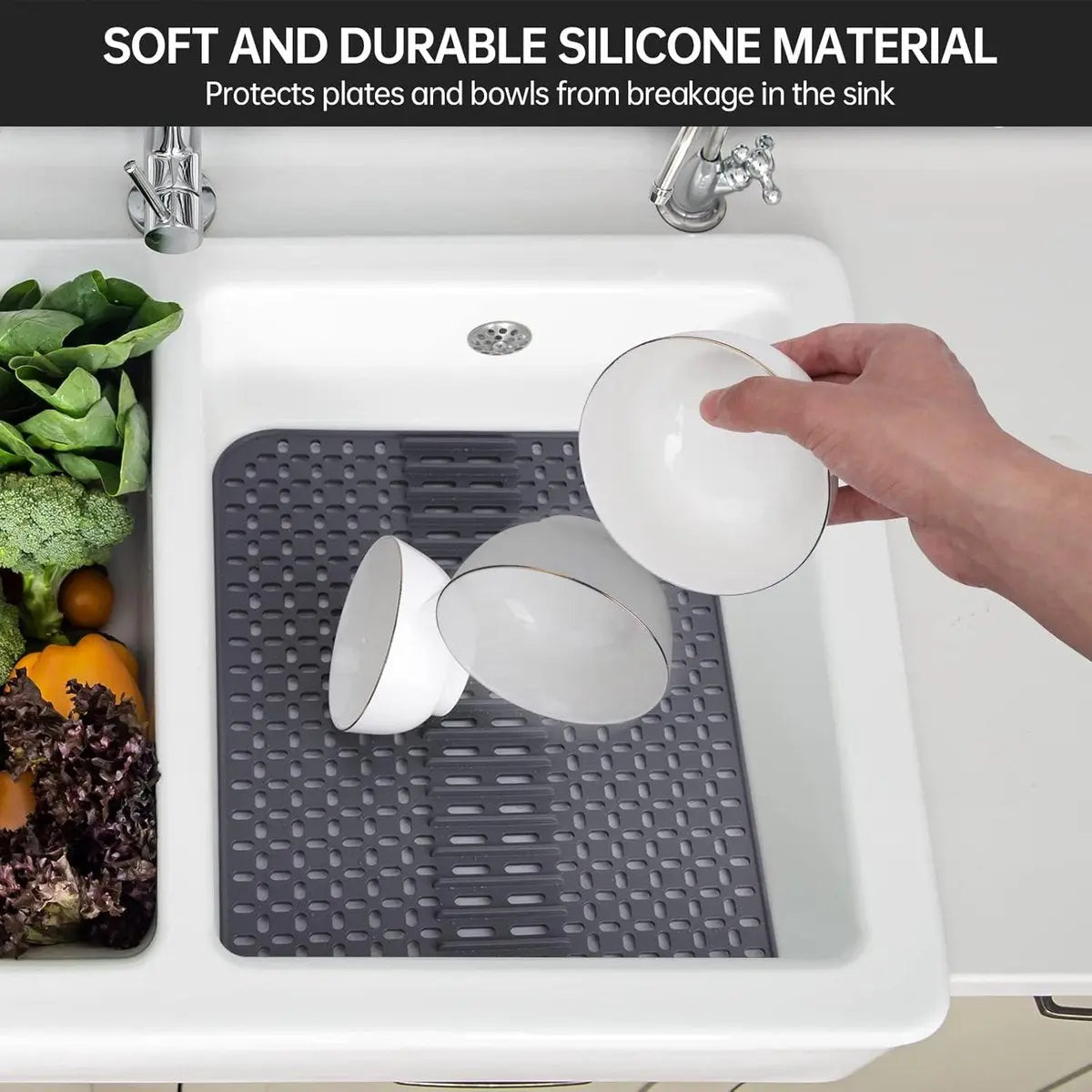 Silicone sink mat - sink protection - 1 piece - dark grey - 43x32 cm Wholesale Hub