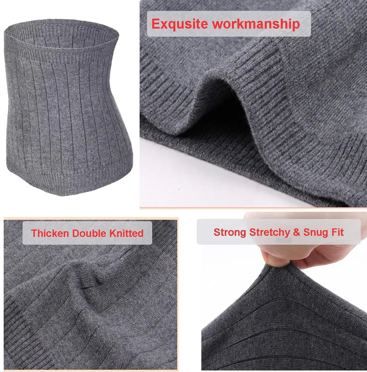 Cashmere heating belt - abdominal and back heating belt - knitted elastic belt - Bodywarmer made of very soft material - Prevents lower back pain - Stay warm in winter - Double-layer padding - Size L - Grey Wholesale Hub