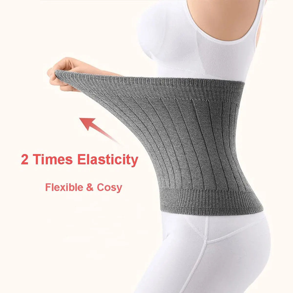 Cashmere heating belt - abdominal and back heating belt - knitted elastic belt - Bodywarmer made of very soft material - Prevents lower back pain - Stay warm in winter - Double-layer padding - Size L - Grey Wholesale Hub