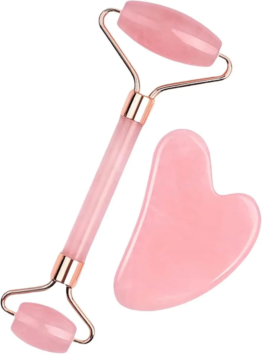 Rose Quartz Jade Roller & Gua Sha Stone - Facial Roller & Gua Sha Set - Natural Jade Roller - Facial Roller - Jade Roller - Facial Massage - for Lymphatic Drainage, Anti-Aging, Wrinkle Reduction, Anti-Puffiness & Radiant Skin Wholesale Hub