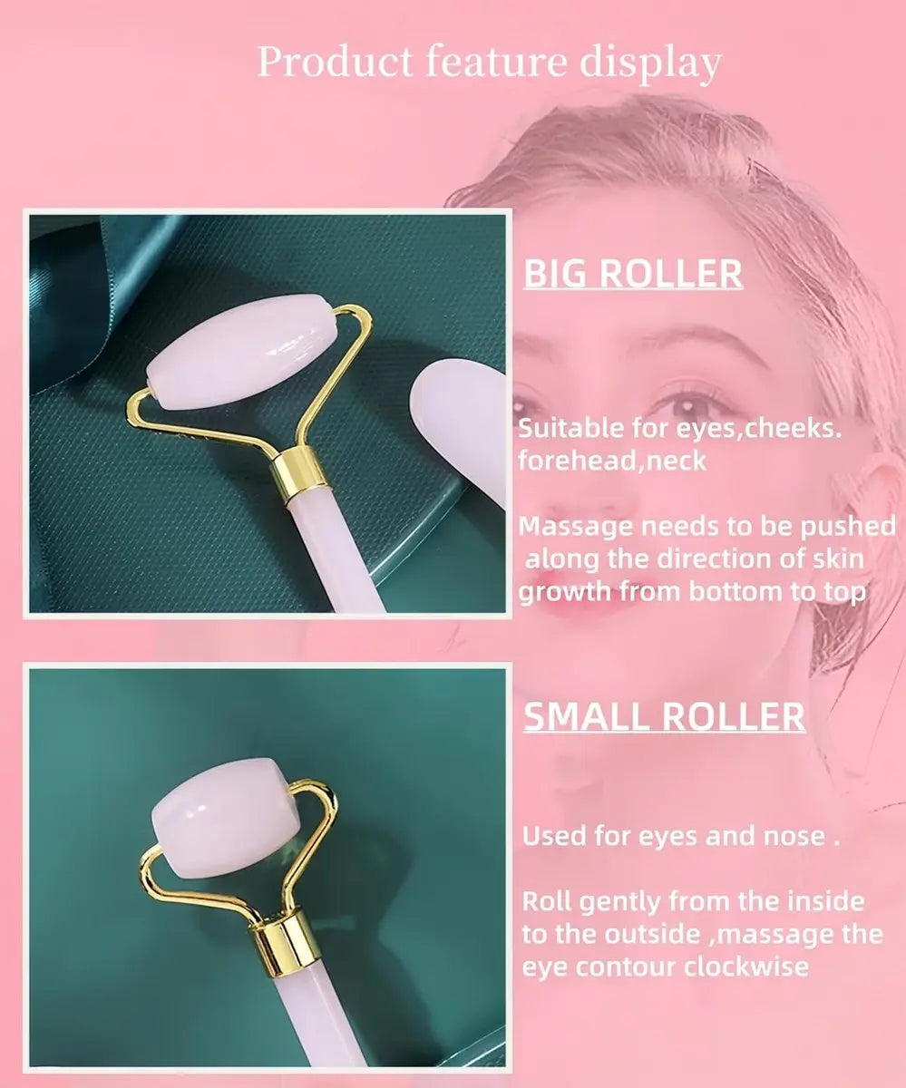 Rose Quartz Jade Roller & Gua Sha Stone - Facial Roller & Gua Sha Set - Natural Jade Roller - Facial Roller - Jade Roller - Facial Massage - for Lymphatic Drainage, Anti-Aging, Wrinkle Reduction, Anti-Puffiness & Radiant Skin Wholesale Hub
