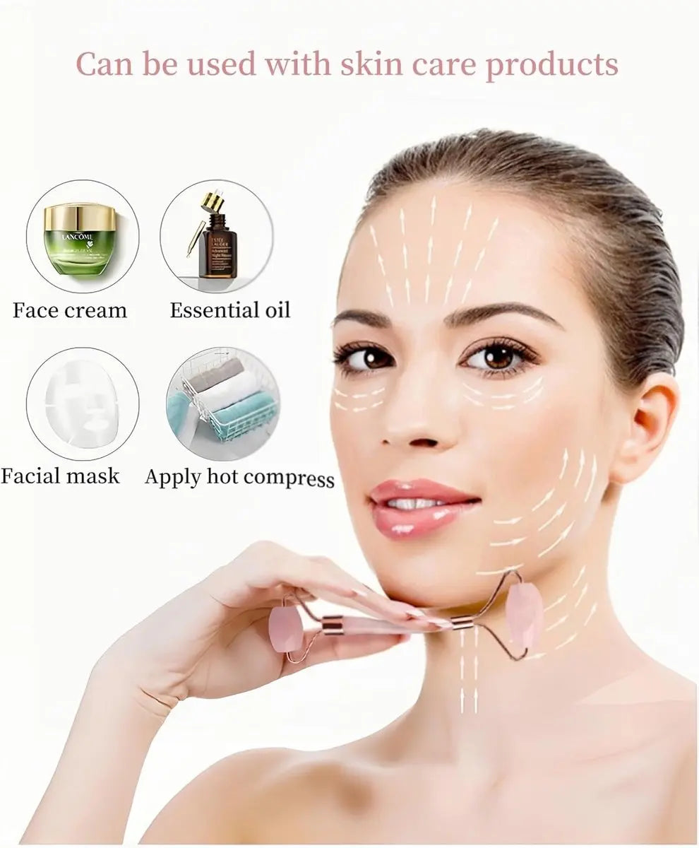 Rose Quartz Jade Roller & Gua Sha Stone - Facial Roller & Gua Sha Set - Natural Jade Roller - Facial Roller - Jade Roller - Facial Massage - for Lymphatic Drainage, Anti-Aging, Wrinkle Reduction, Anti-Puffiness & Radiant Skin Wholesale Hub
