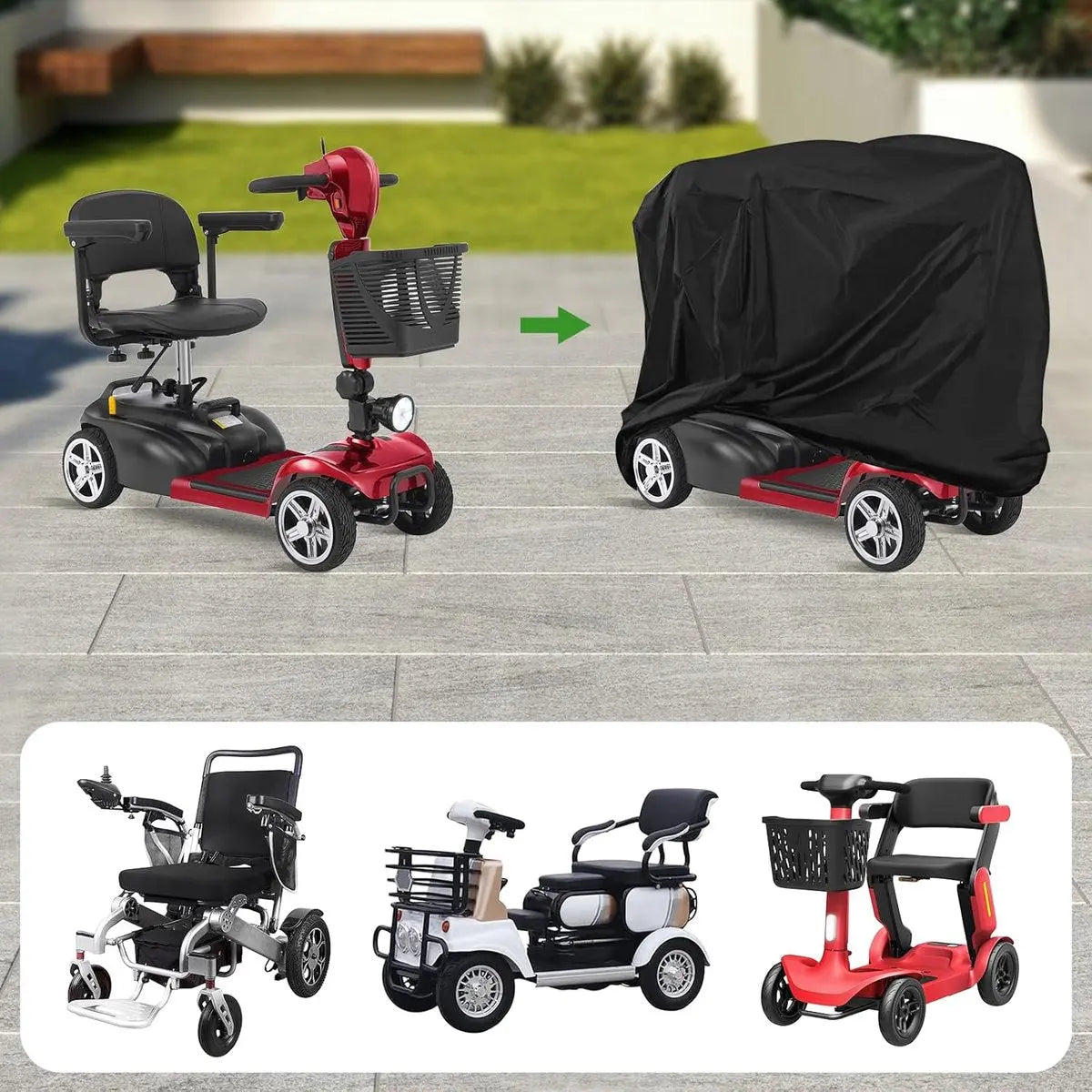 Mobility Scooter Protective Cover - Mobility Scooter Cover - Cover for mobility scooter - Mobility Scooter Cover - waterproof wheelchair cover for storage - Waterproof Cover - Rain Cover - Protective Cover - Waterproof - 55 "x 26" x 36 " - Black Wholesale Hub