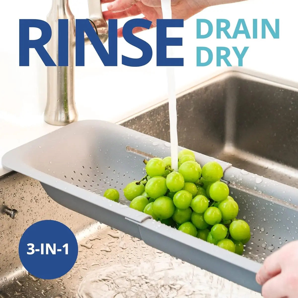 Sink drain basket - Strainer - Washing vegetables and fruit - Draining cooked pasta and drying dishes - Extendable and telescopic - New kitchen accessories for the home - Grey Wholesale Hub