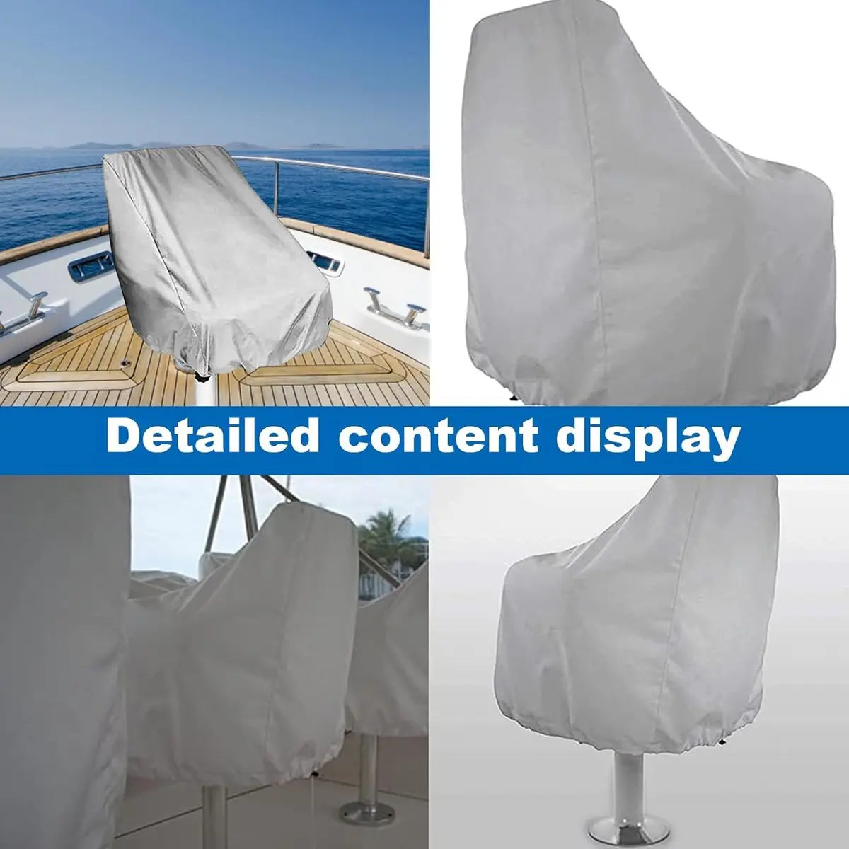 2-Piece Boat Seat Cover - 56 x 61 x 64 cm - made of Oxford fabric - UV protection - weather-resistant - waterproof - dustproof - Dust hood - with adjustable cord, suitable - for most seats - Silver Wholesale Hub