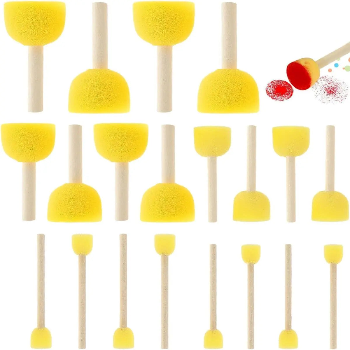 20 pieces - Sponge brushes - Brushes - Paint brushes - Children's Round Sponge Brushes - sponge paint brushes - graffiti painting tools - for children's art and DIY painting - 5 sizes - yellow Wholesale Hub