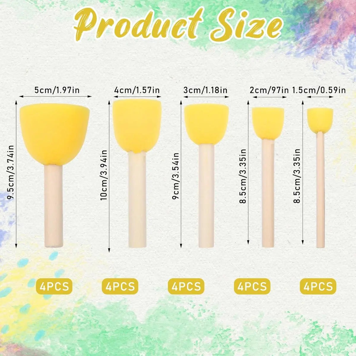 20 pieces - Sponge brushes - Brushes - Paint brushes - Children's Round Sponge Brushes - sponge paint brushes - graffiti painting tools - for children's art and DIY painting - 5 sizes - yellow Wholesale Hub