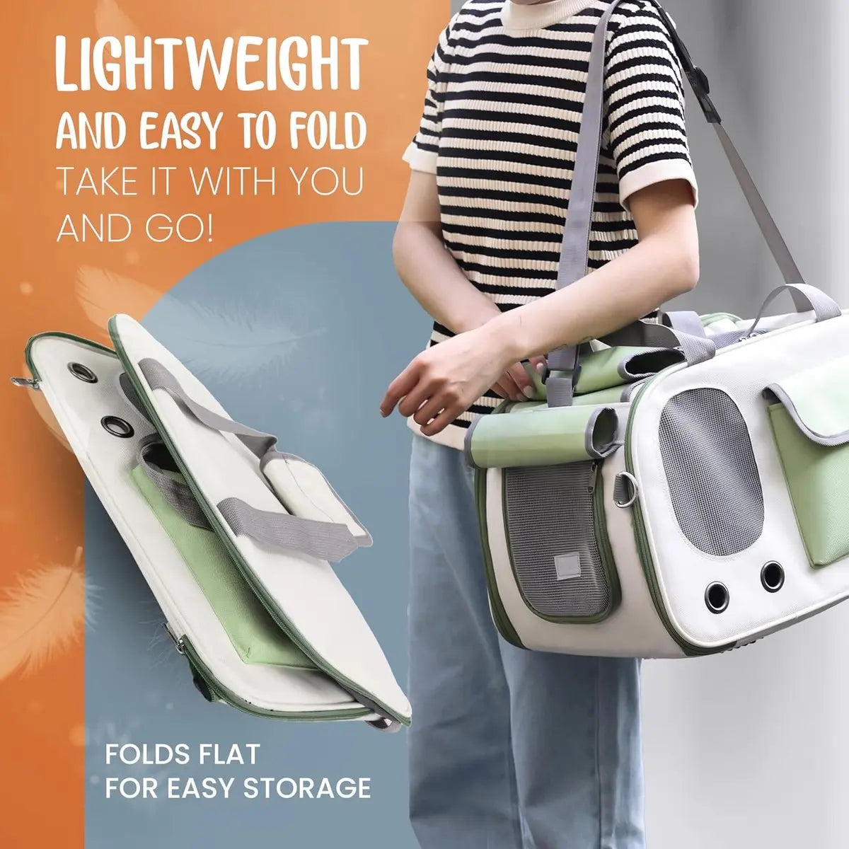 Cat and Dog Transport Bag - Travel Basket - Foldable Cat Transport Box - Cat Bag - Pet Carrier Bag with breathable holes and pockets - for medium-sized cats, small dogs - Dog Bag - 45 x 28 x 26 cm - Green Wholesale Hub