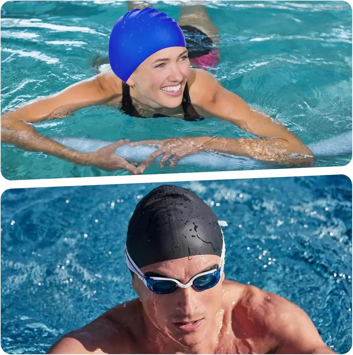 pieces - swimming cap - 23*20 cm - silicone swimming caps - hearing protection - waterproof swimming hat - keep dry for long and short hair - unisex swimming caps - for adults, children and juniors - black and blue Wholesale Hub