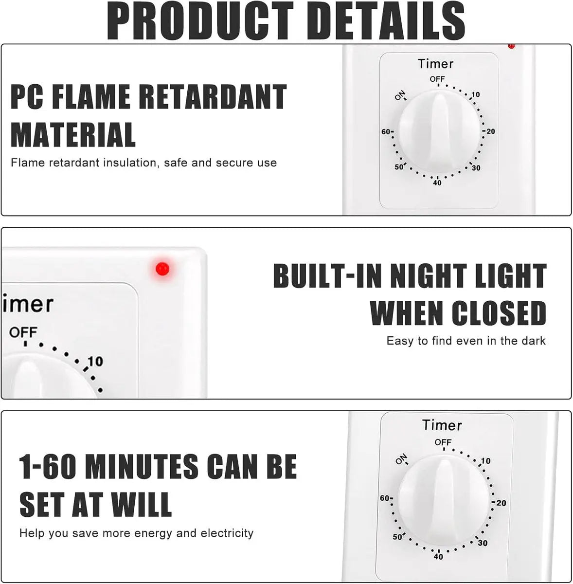 Countdown Switch - 60 minutes - Countdown timer switch - Mechanical countdown timer socket - time switch - timer light switch - with timer - timer socket - for bathroom extractor fan, garage, laundry room, storage room or spa - white Wholesale Hub