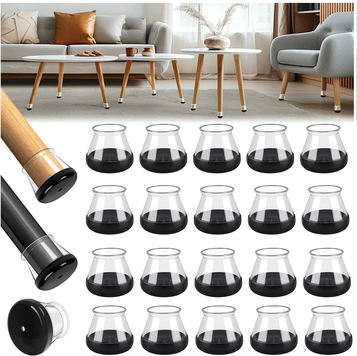 28 Pieces Chair Leg Protectors - Silicone Protective Caps - Chair Leg Protectors - Round Medium Silicone Chair Cushion - Anti-Scratch Felt - Furniture Cushions - Chair Leg Protectors - Carpet Chair Leg Cushions (fit: 20.1-30 mm) - Floor Protection - Black Wholesale Hub